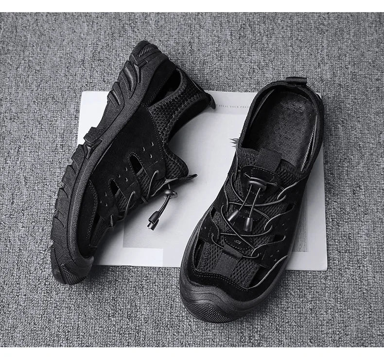 2025 Barefoot Beach Shoes Camping Travel Baotou Sandals Men's Outerwear Trendy Cool Slippers Mesh Quick Drying Sports Sweatproof