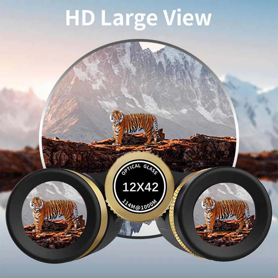 Binoculars 12x42 Metal Wheels with High Definition and High Quality Are Suitable for Hiking, Bird Watching and Concerts