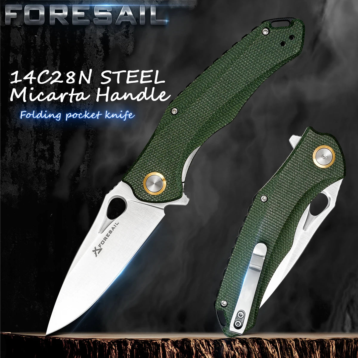 Practical Pocket knife made with14C28N Steel,Reversible Deep-carry Pocket Clip,Flipper. For Outdoor Camping and Gift, EDC Knife