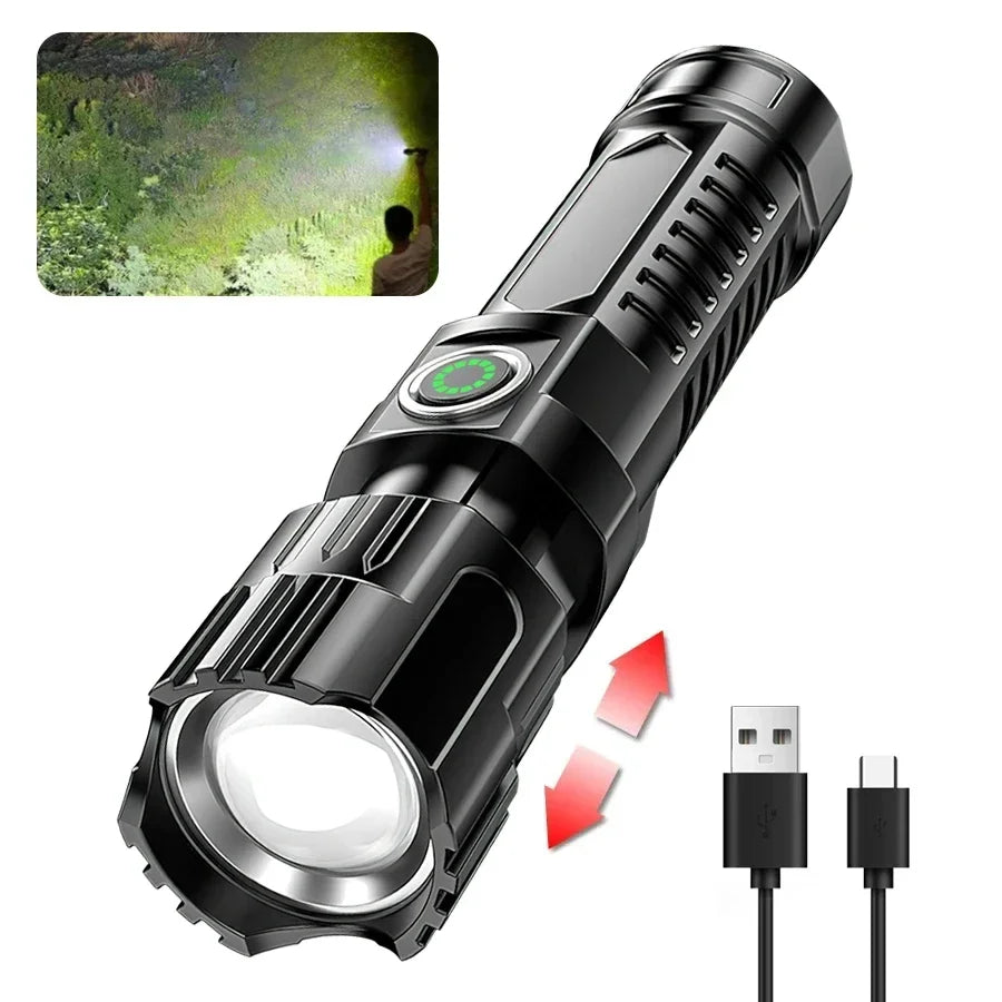 High Strong Power Led Flashlights 2000LM Tactical Torch with Display Light USB Charging Camping Fishing Emergency Zoom Lantern