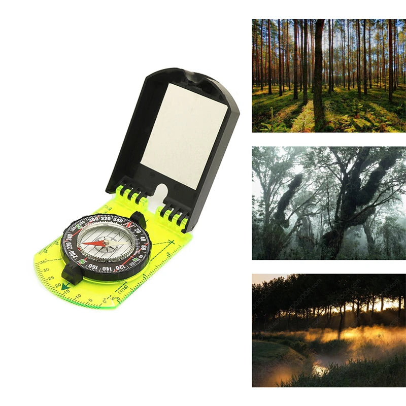 Compass Outdoor Guiding Tool Scale Map Ruler Mirror Compass with Flip Multifunctional for Hiking Camping Survival Compass