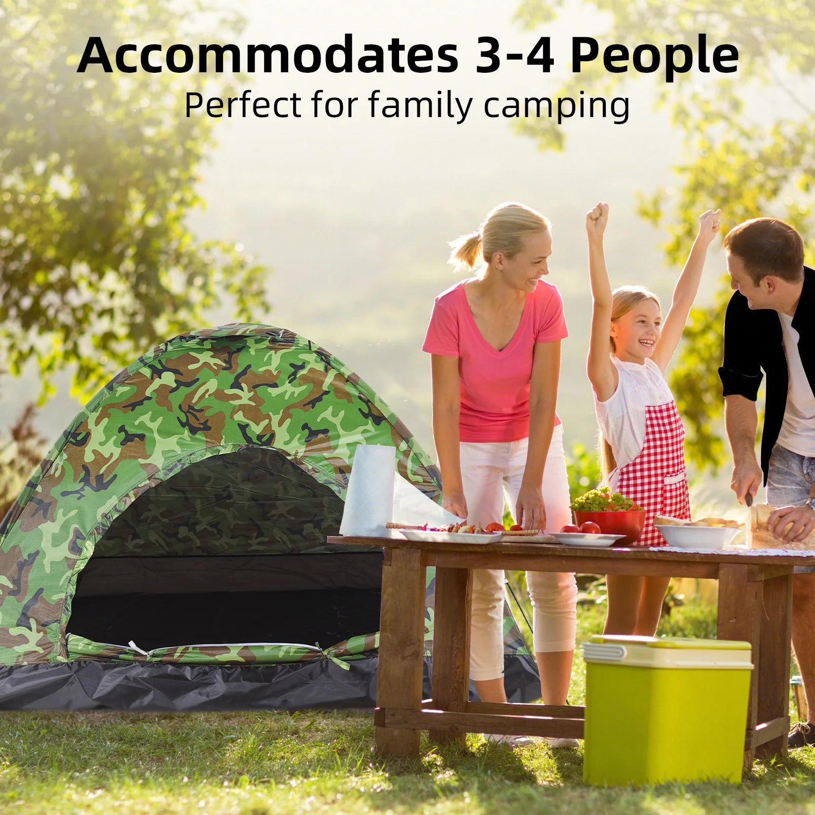 Tent for Camping 3-4 Person Capacity Waterproof Camouflage Dome Tent UV Protection Mosquito Net Easy Setup Family Tents