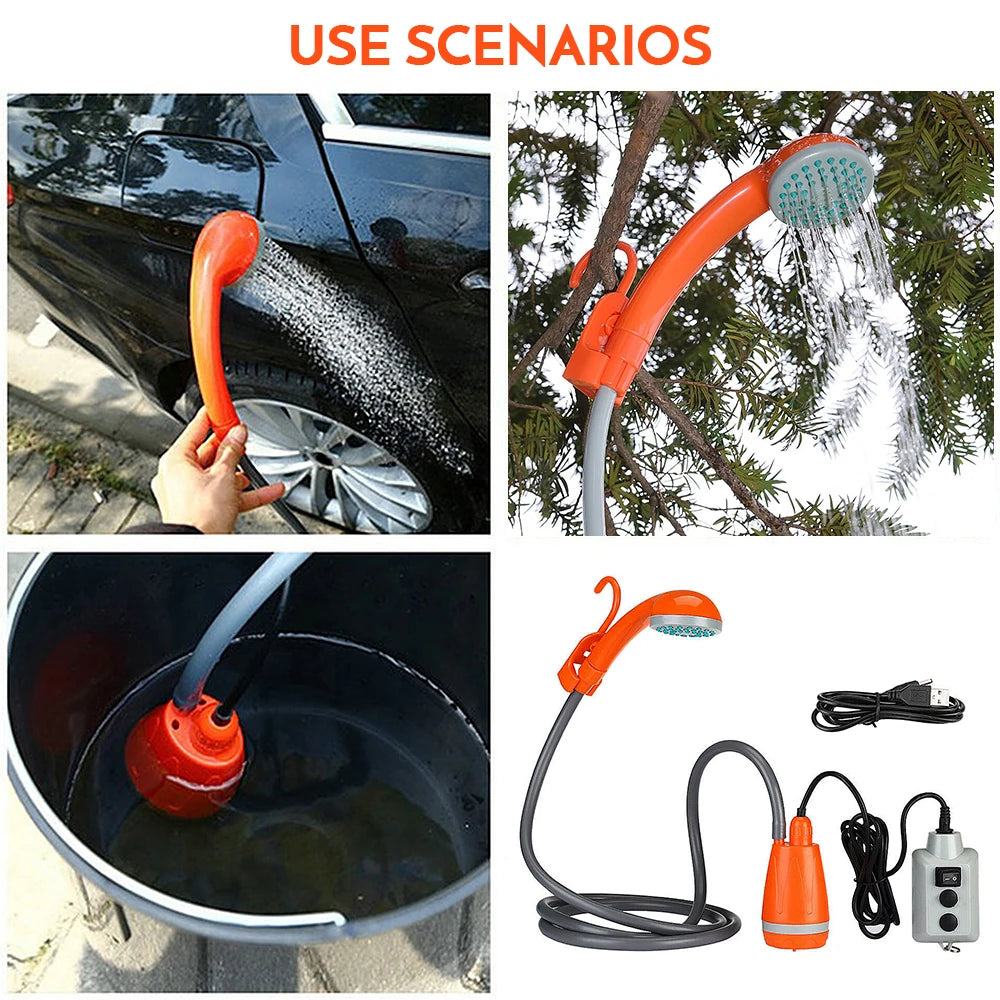 Portable Camping Shower Outdoor Camping Shower Pump Rechargeable Shower Head Outdoor Camping Equipment Hiking Traveling Supplies