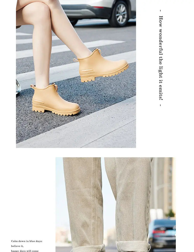 Rain Boots， for Men and Women, New Waterproof Shoes, Short Tube, Non-slip, Thick Sole, Wear-resistant, Warm Couple Camping Shoes