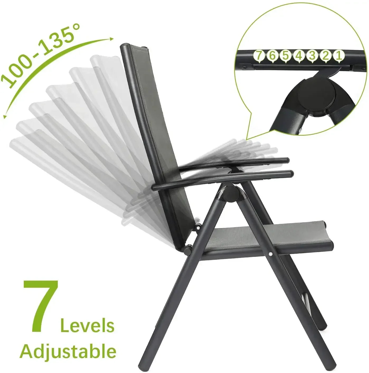 Homfa 2PC Balcony Chairs Set Garden Chairs Folding Chair 7-Way Adjustable Angle, Aluminium Camping Chair, Heavy Duty Load 150kg
