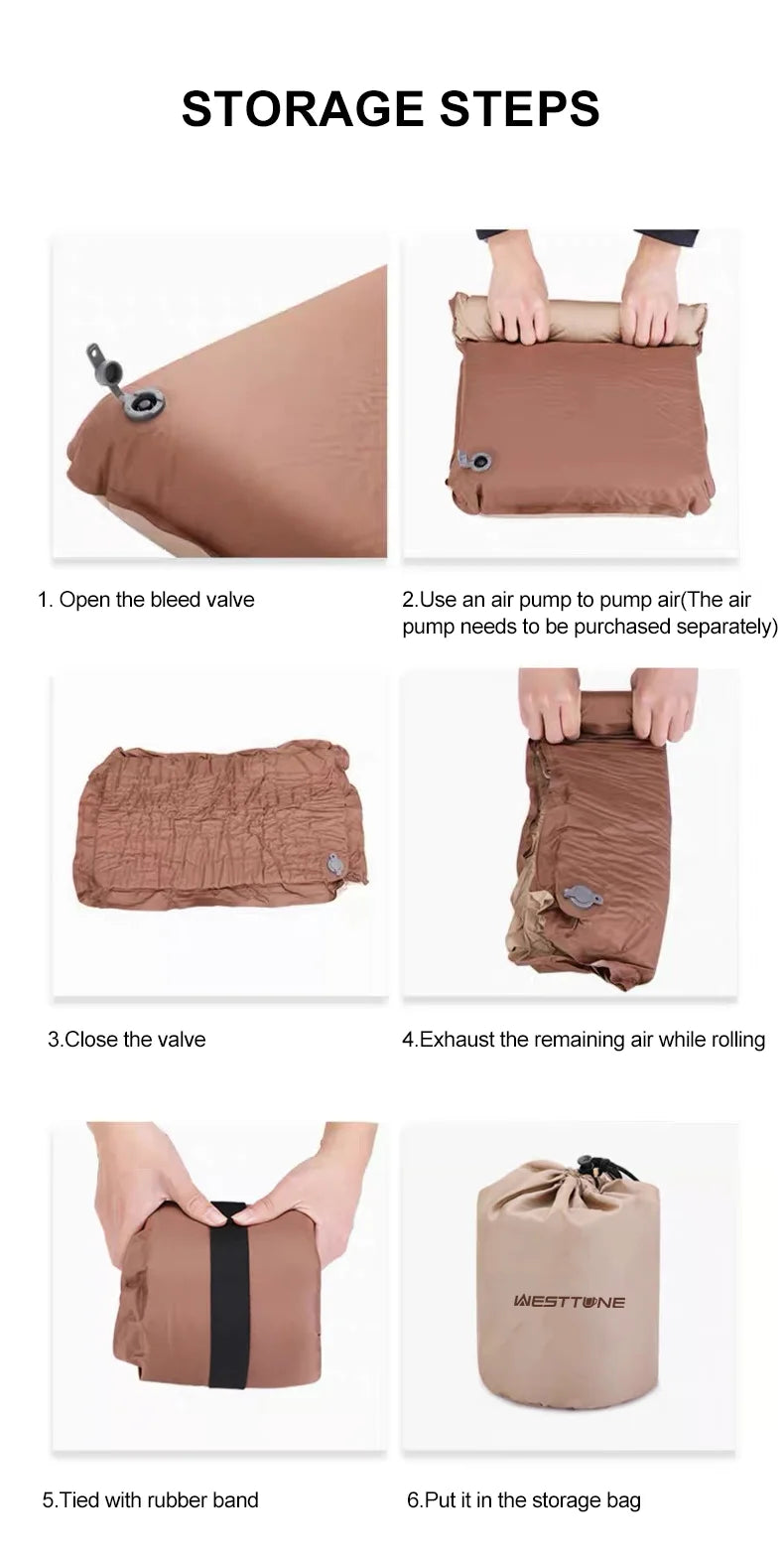 Westtune Camping Pillow Portable Self Inflating Sleeping Pillow 3D Ultralight Sponge Compact Pillow Outdoor Travel Neck Pillow