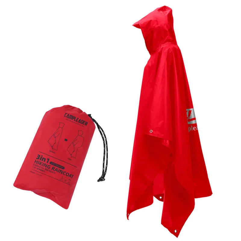 3 In 1 Outdoor Raincoat Hooded Sleeve Long Waterproof Rain Poncho Motorcycle Rain Cover Camping Hiking Travel Rainwear Tent