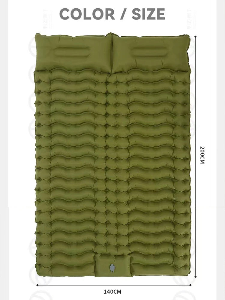 Double Sleeping Pad for Camping Outdoor 2 Persons Travel Bed Air Mat Self-Inflating Mat Sleeping Mattress with Pillow for Hiking
