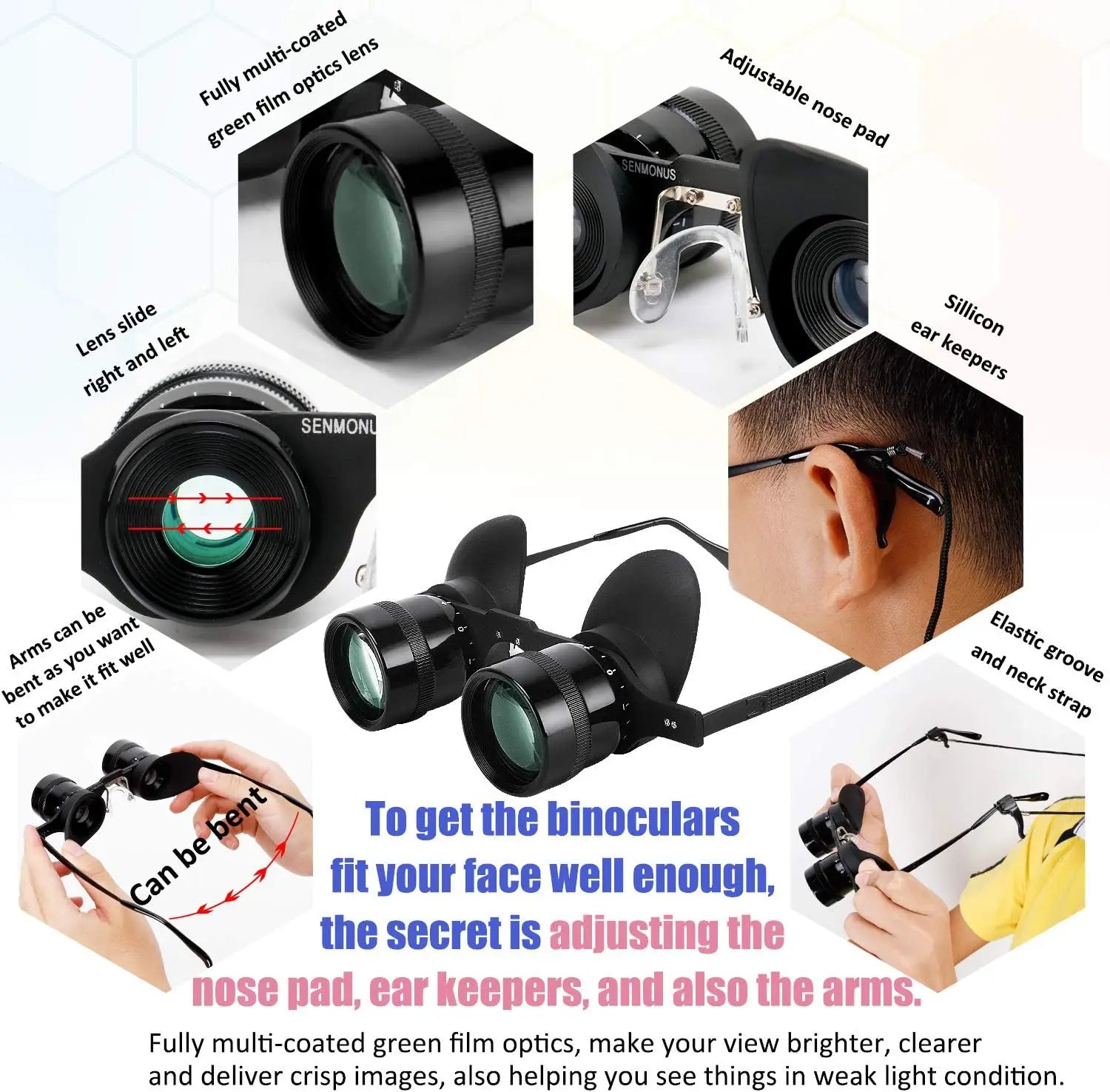 Fishing Binoculars for outdoor bird watching, fishing, sports, theater professional hands-free glasses HD portable telescope