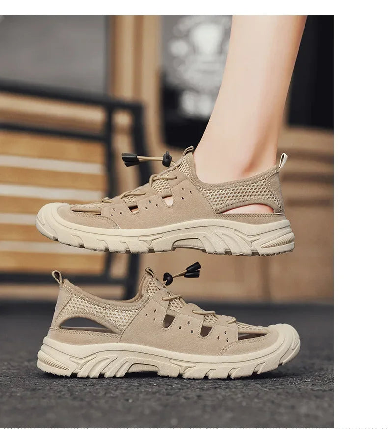 2025 Barefoot Beach Shoes Camping Travel Baotou Sandals Men's Outerwear Trendy Cool Slippers Mesh Quick Drying Sports Sweatproof