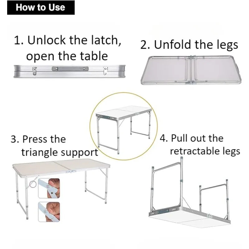Camping Table Folding Table Outdoor Lightweight Portable Dining Table Height Adjustable Die-cast Metal Table for Camping BBQ