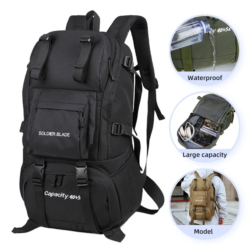 50L Camping Backpack Large Hiking Travel Bags Outdoor Sports Equipment Waterproof Oxford Shoulder Mountain Climbing Rucksack