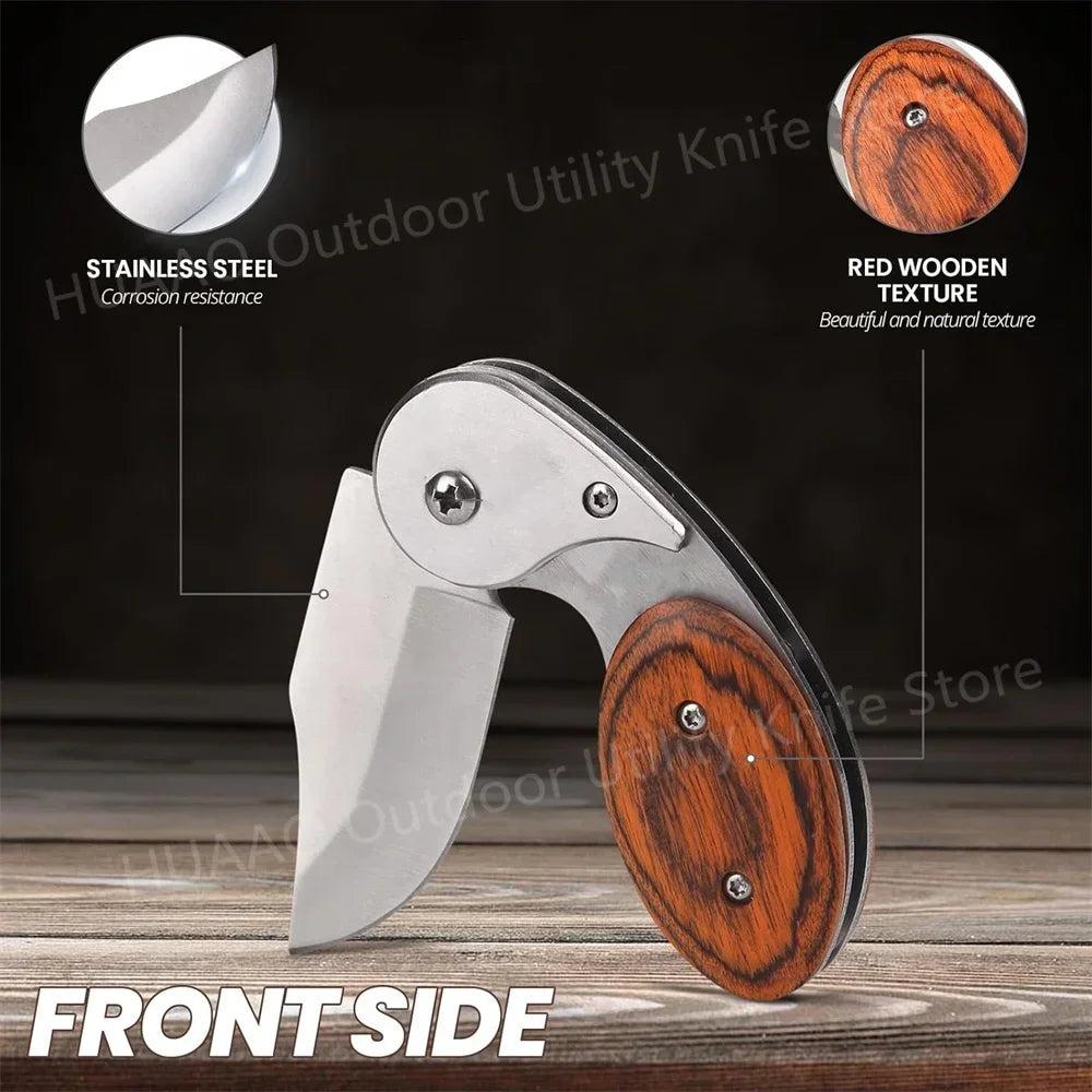 Portable Mini Folding Pocket Knife Wooden Handle Knives Outdoor Hunting Tactical EDC Survival Self Defense EDC Tool With Clip