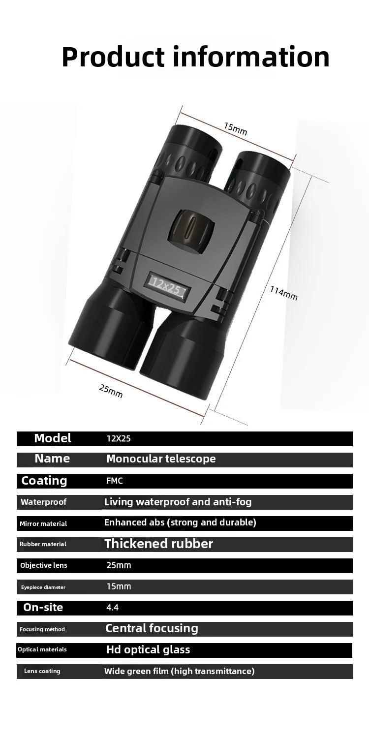 12X25 Binoculars - High - Definition, High - Magnification, Miniature for Outdoor Use and Concerts, Compatible with Mobile Phone