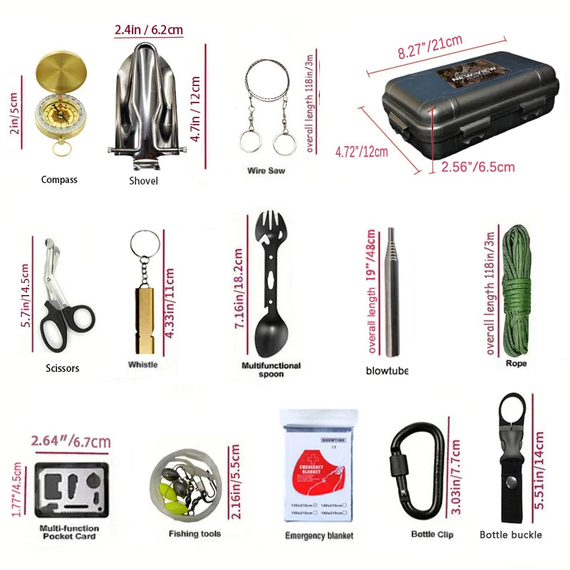 14-in-1 Survival  Tools Kits, Survival Gear and Equipment, for Camping, Fishing, Hunting, Adventure.