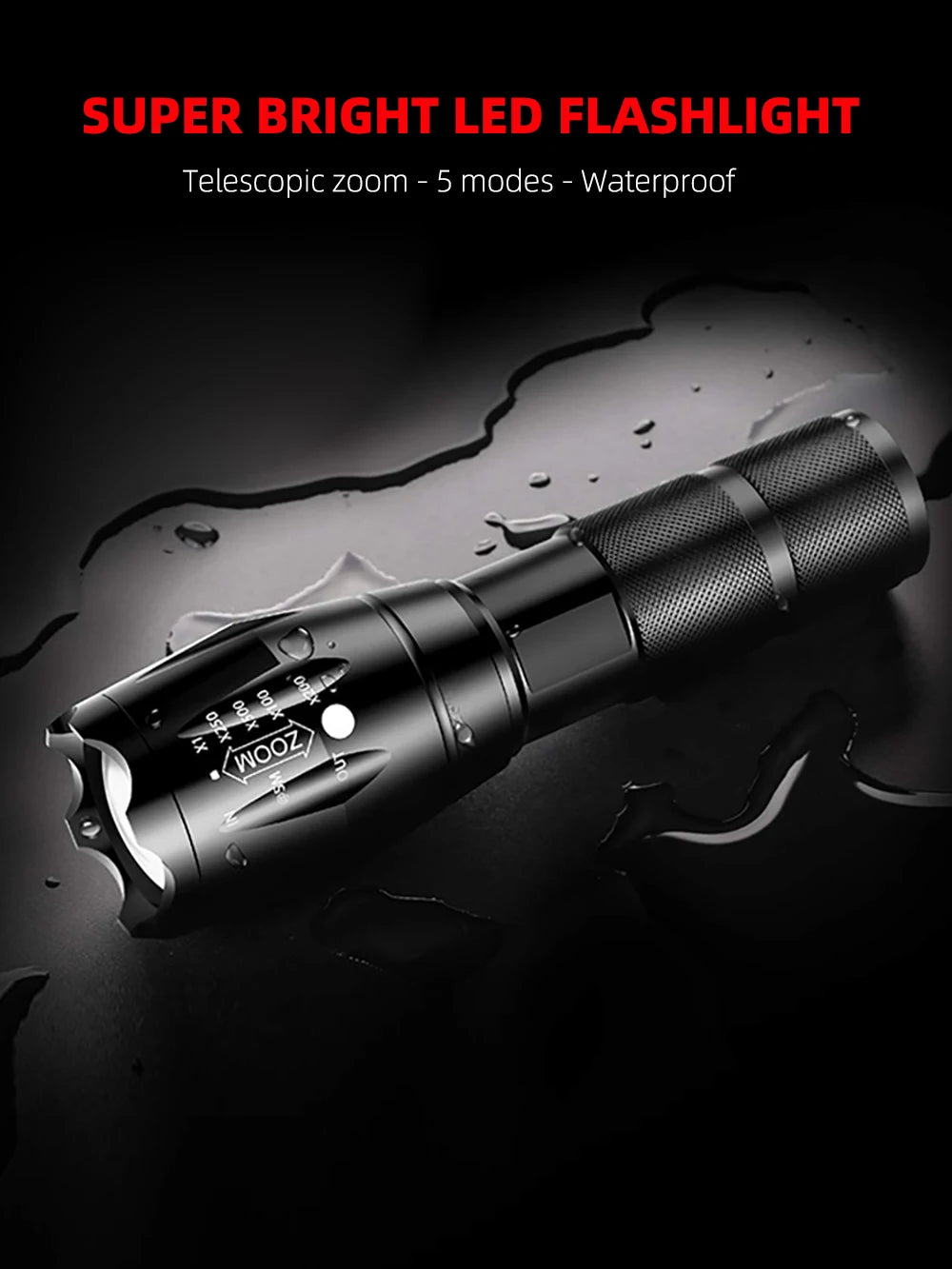 High Power Led Flashlights Camping Torch 5 Lighting Modes Aluminum Alloy Zoomable Light Waterproof Material Use 3 AAA Batteries