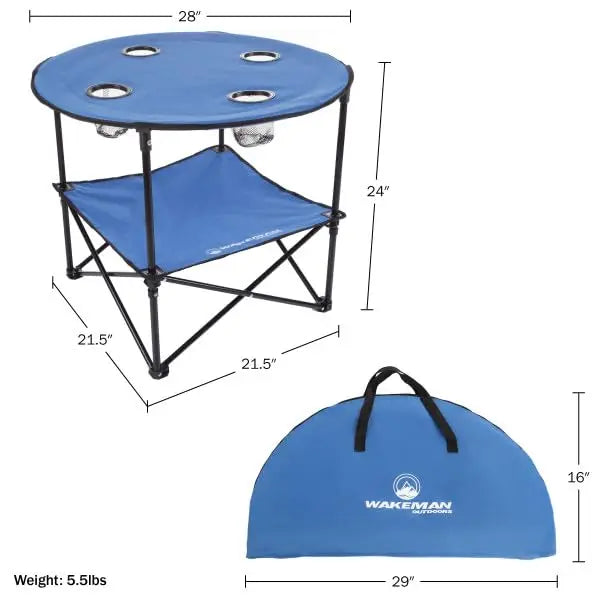 Camp Table Round 2-Tier Folding Table with 4 Cupholders and Carrying Bag for Camping, Beach and More Outdoors