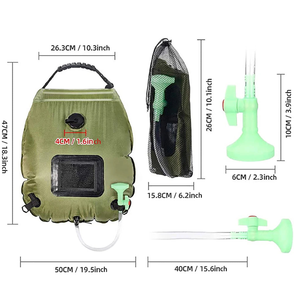 1pcs 20 Liter Portable Solar Heated Camping Shower Bag With Detachable Hose Switch Shower Head Suitable For Camping Trips