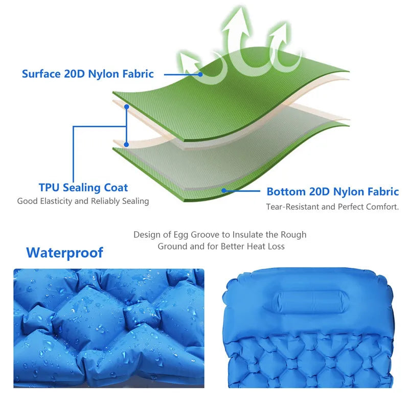 Sleeping Pad Ultralight Inflatable Sleeping Pad for Camping,Ultralight Waterproof Sleeping Mat W/Pillow Hammock Mate air sofa