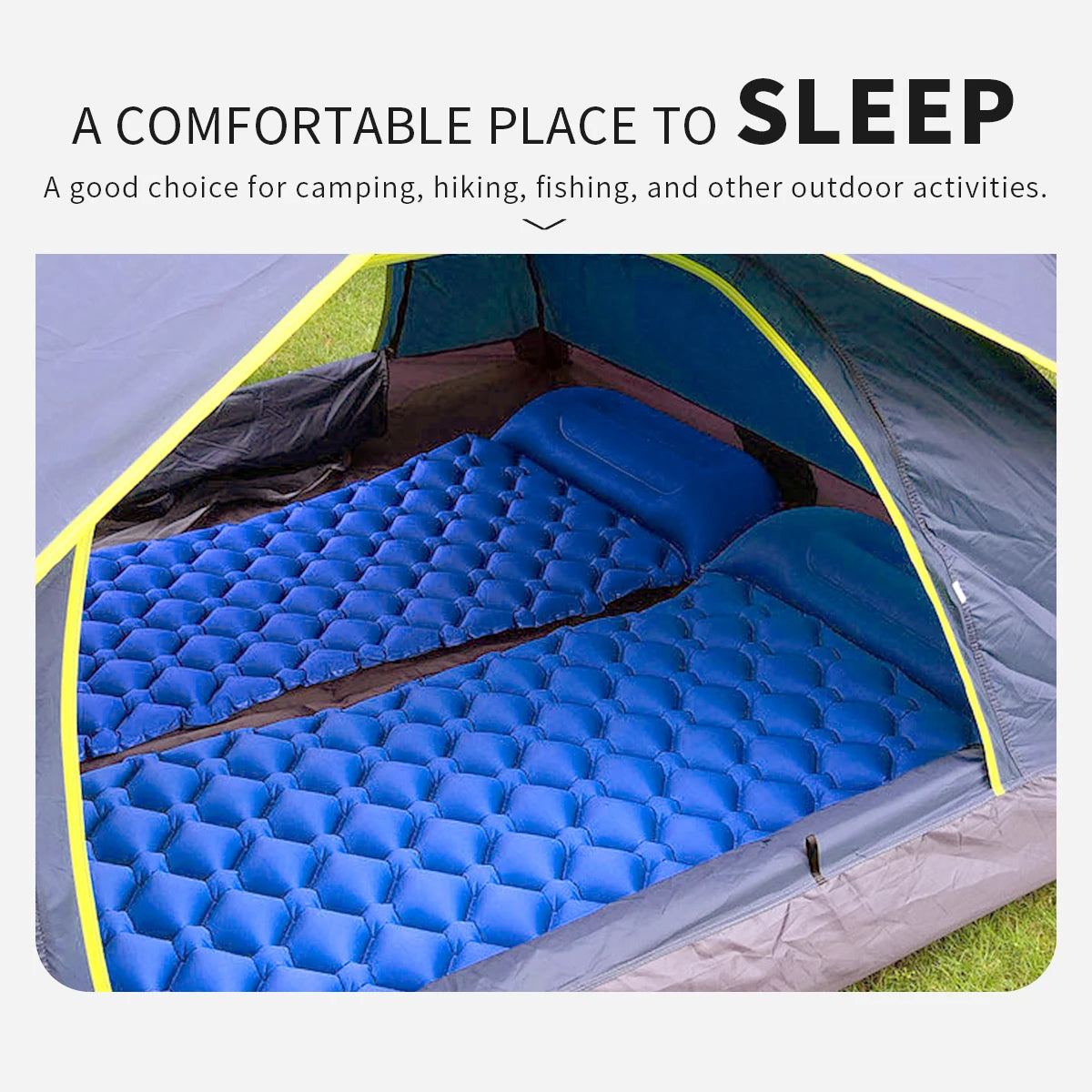 Outdoor Sleeping Pad with Pillow Ultralight, 77”*23.6”*2.4” Inflatable Camp Sleeping Mattress for Adult