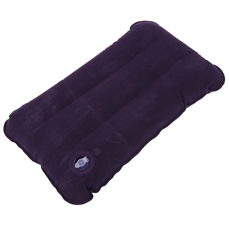 Portable Inflatable Flocking PVC Pillow Camping Sleeping Air Pillow For Travel Outdoor Hiking Flight Foldable Head Rest Pillow