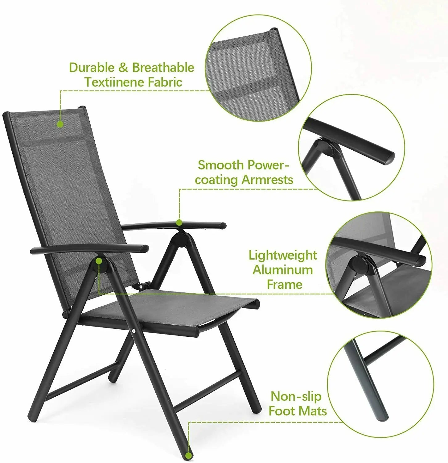 Homfa 2PC Balcony Chairs Set Garden Chairs Folding Chair 7-Way Adjustable Angle, Aluminium Camping Chair, Heavy Duty Load 150kg