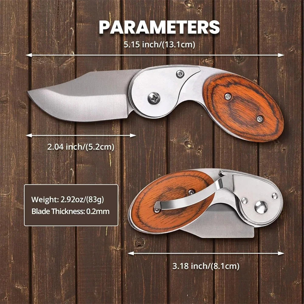 Portable Mini Folding Pocket Knife Wooden Handle Knives Outdoor Hunting Tactical EDC Survival Self Defense EDC Tool With Clip