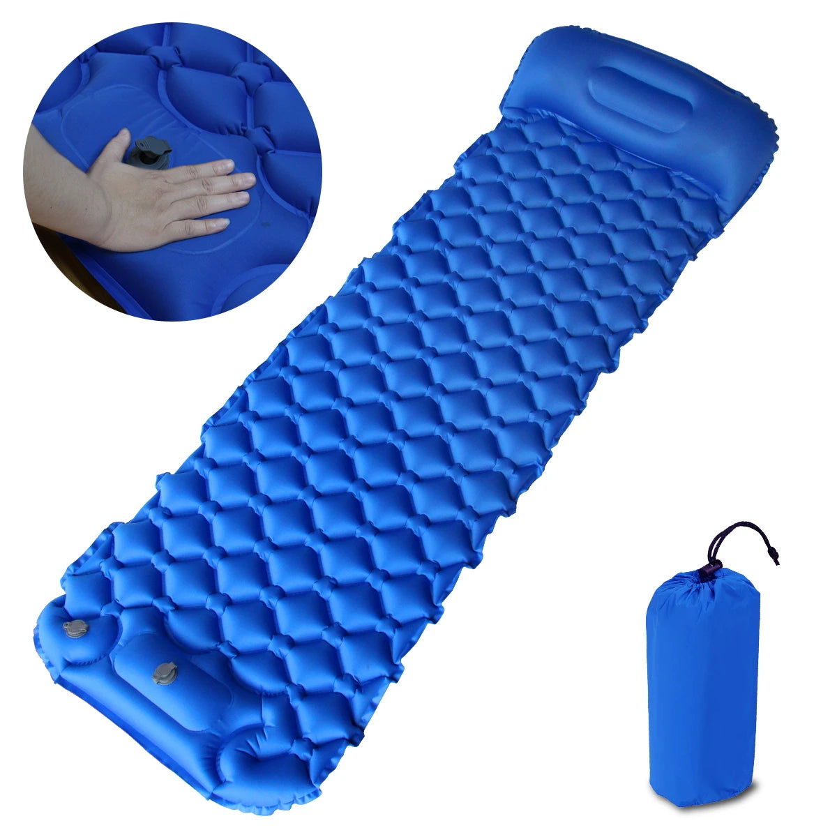 Outdoor Sleeping Pad with Pillow Ultralight, 77”*23.6”*2.4” Inflatable Camp Sleeping Mattress for Adult