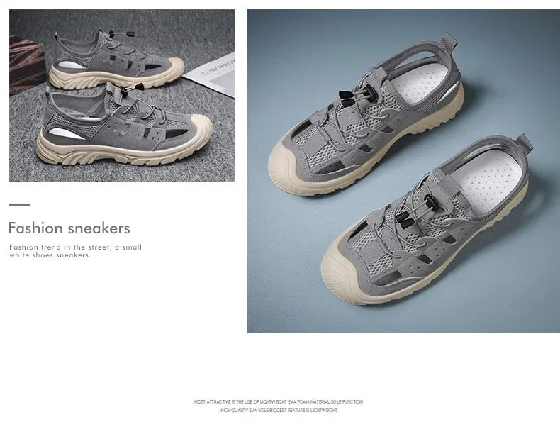 2025 Barefoot Beach Shoes Camping Travel Baotou Sandals Men's Outerwear Trendy Cool Slippers Mesh Quick Drying Sports Sweatproof