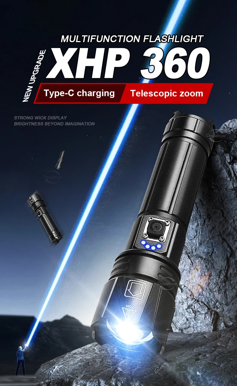 Powerful Flashlights Rechargeable LED Flash Lights Battery Display Hand Lantern Waterproof Lamps Outdoor Adventure Camping Torch