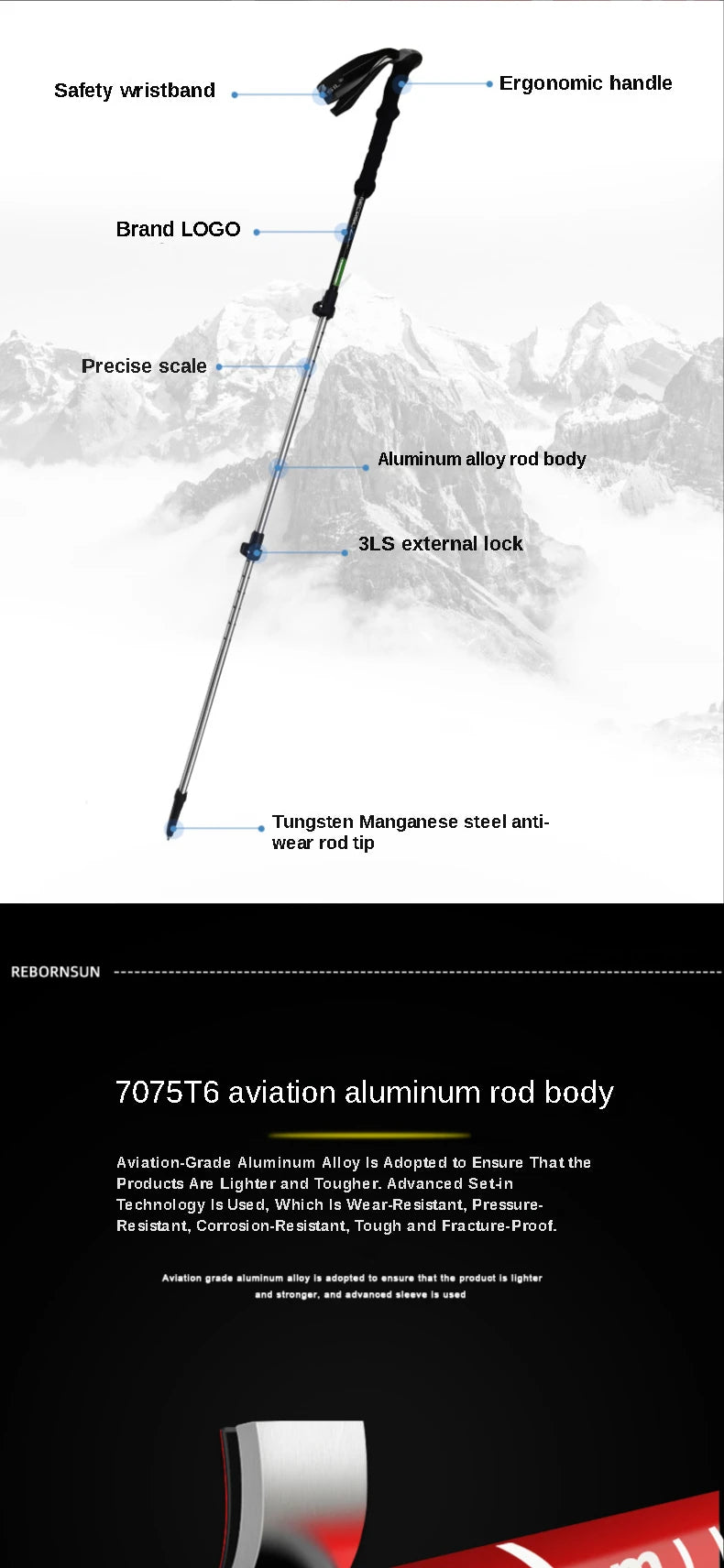 Outdoor Foldable Walking Stick Camping Portable Trekking Poles Adjustable Telescopic Alpenstock For Hiking Mountaineering