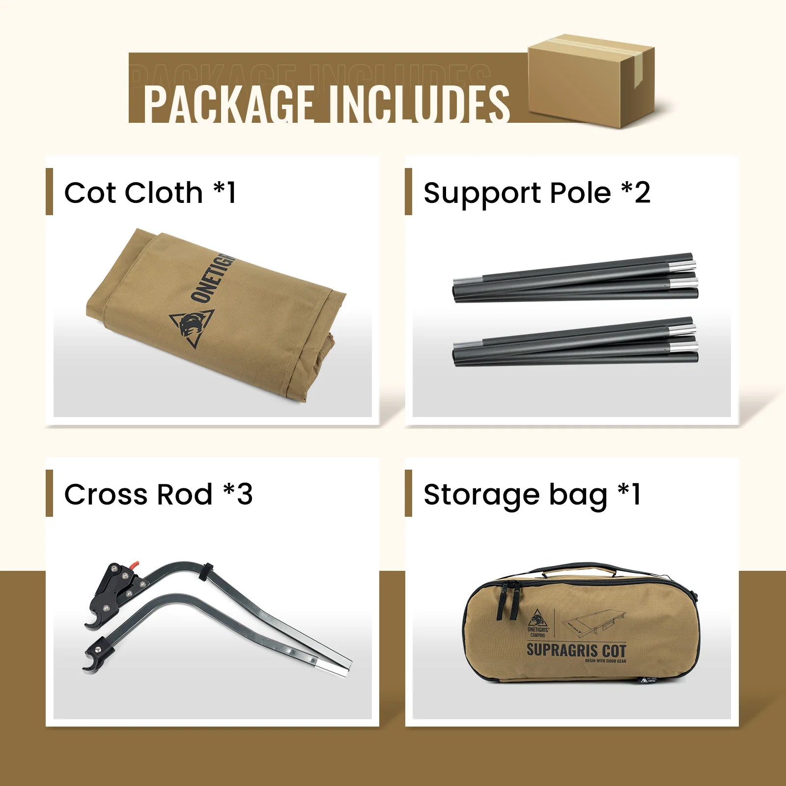 OneTigris SUPRAGRIS Camping Cot Portable Easy-to-Assemble Folding Outdoor Bed Mat Office Nap Sleeping Camp Cots for Adults