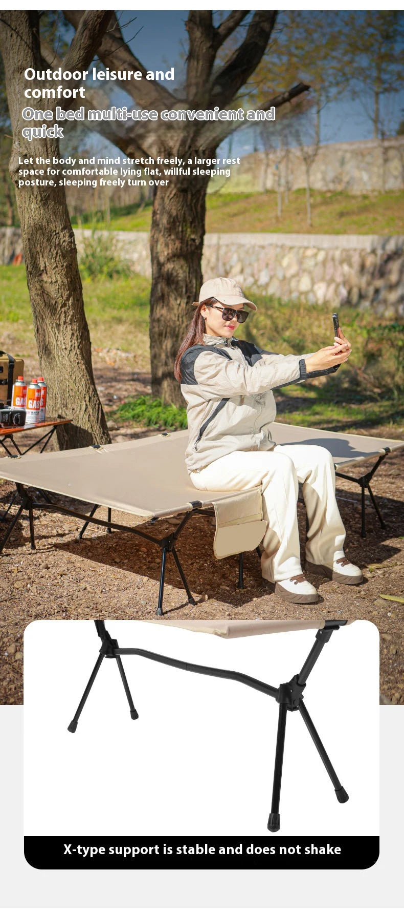 Lohascamping 90cm widen Camping cot Ultralight Portable High-low dual-purpose folding Bed Backpacking Travel hiking Sleeping Cot