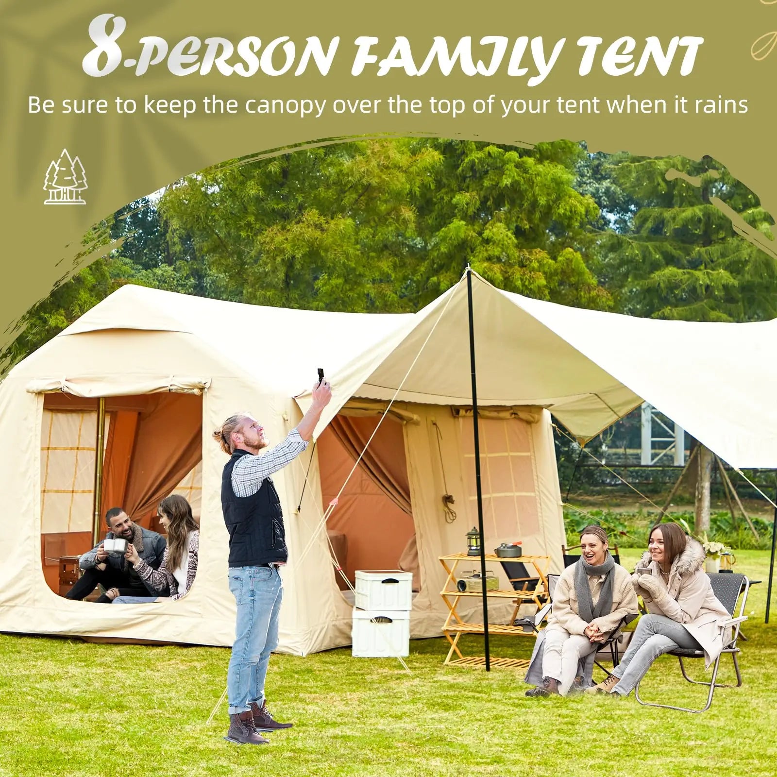 Inflatable Tent for Camping 10-12 People Large Inflatable Tent, Easy Setup 136 sqfts Glamping Tent,4 Season Tents for Camping