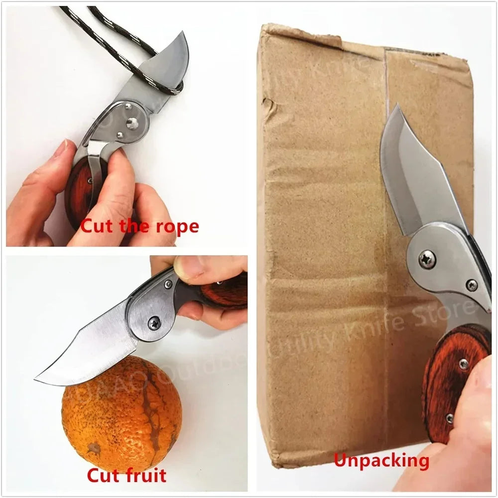 Portable Mini Folding Pocket Knife Wooden Handle Knives Outdoor Hunting Tactical EDC Survival Self Defense EDC Tool With Clip