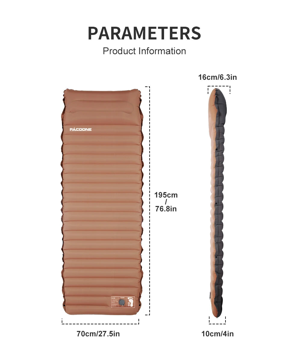 PACOONE 10Cm Thicken Sleeping Pad Ultralight Self-inflating Air Mattress Splicing Bed Beach Picnic Mat Camping Tent Air Cushion