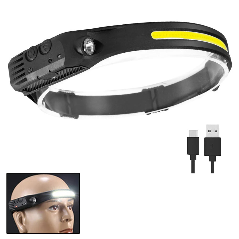 LED Headlamp Sensor Headlight With Built-in Battery Head Flashlight USB Rechargeable Work Light Head Lamp Super Bright Torch