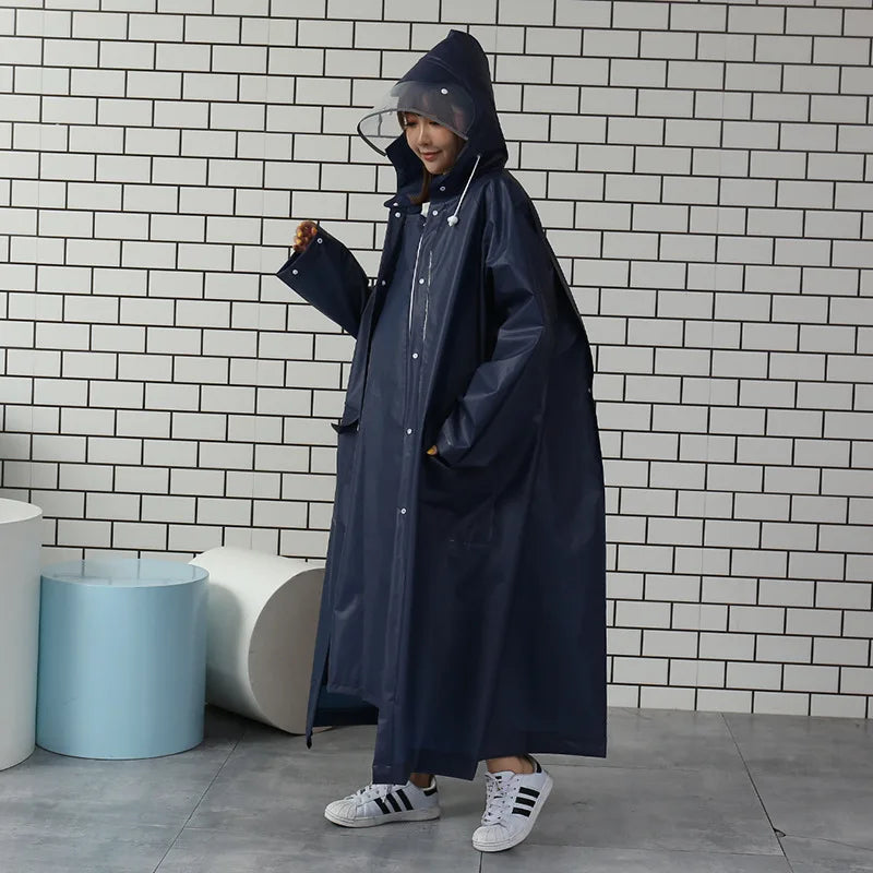 All In One Long Raincoat with Double Brim  Waterproof Poncho for Walking Cycling & Backpacking