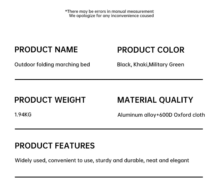 Outdoor Ultralight Camping cot, Hiking Folding Bed, Tent Foldable Bed Marching Bed, Aluminum alloy Single Cot