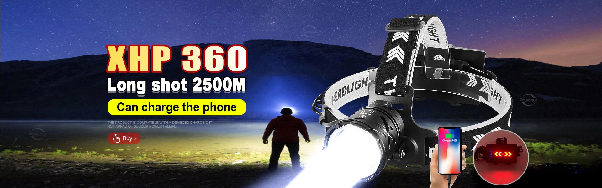 80000LM Powerful Headlamp USB Rechargeable Headlight Flashlight Large aperture XHP360 LED Head lamp Camping Fishing Head Lantern