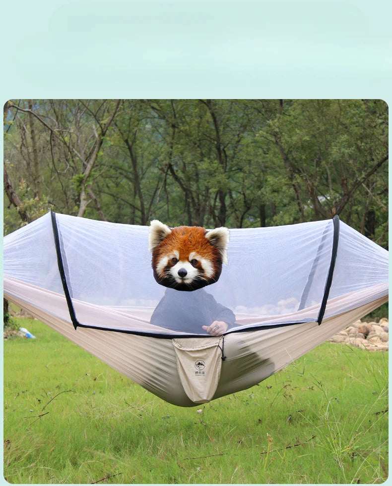 Camping hammock with net, lightweight and portable hammock, large capacity, anti rollover, suitable for backyard and hiking