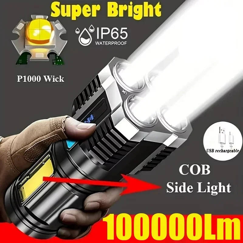 4 LED Lamp Flashlight Powerful Flashlight With COB Side Light 4 Modes USB Rechargeable Torch Camping Adventure Tool Searchlight