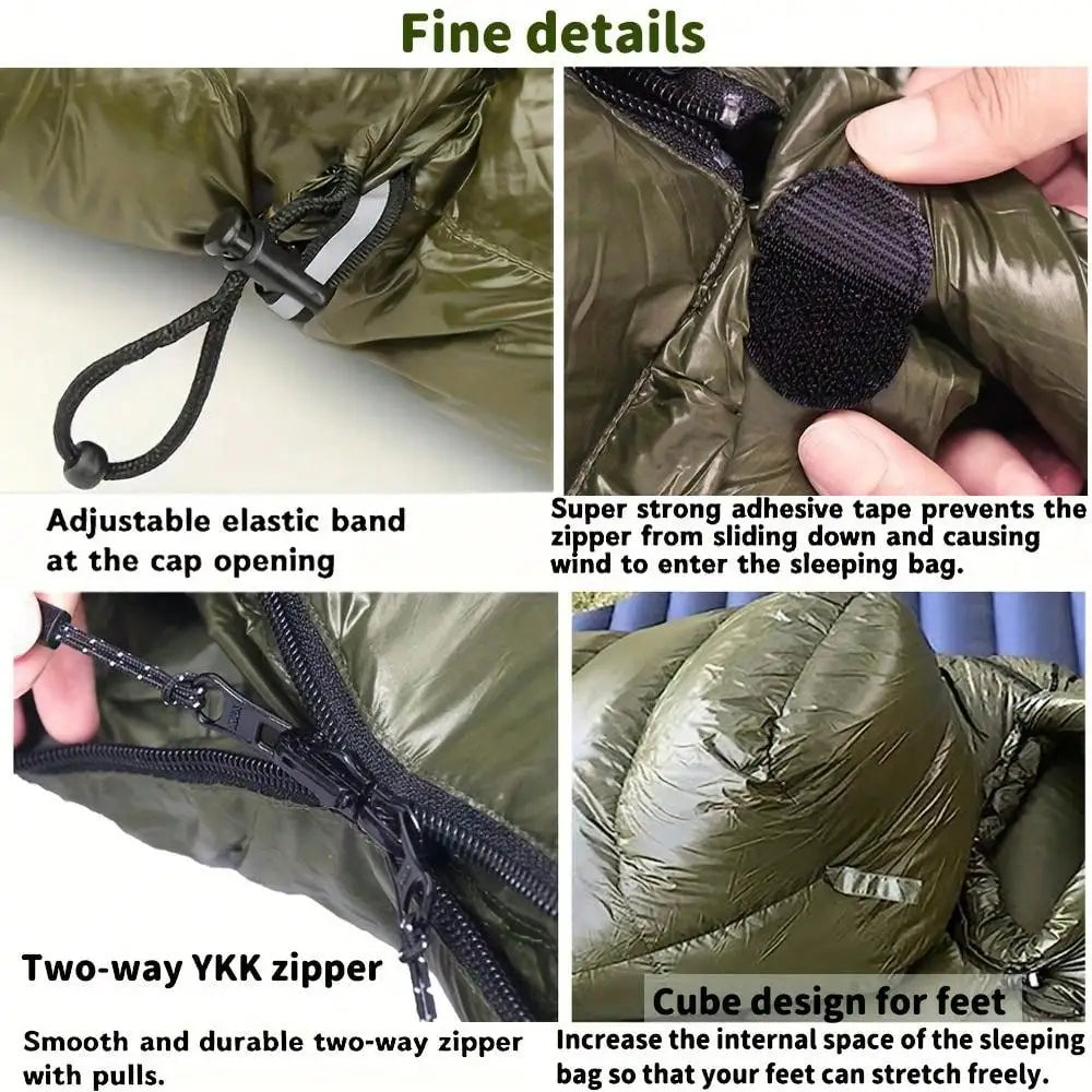 Outdoor camping, Can stretch hands and legs, 90% Duck down 1000g filling, Ultra-light and warm  Mummy down sleeping bag