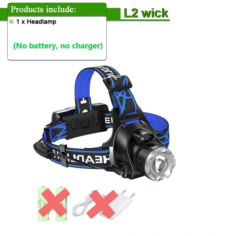 9000000LM 600W Ultra Powerful Headlamp Head Lantern Front Light 8000LM L2 Rechargeable Type C LED Head Flashlight For Fishing