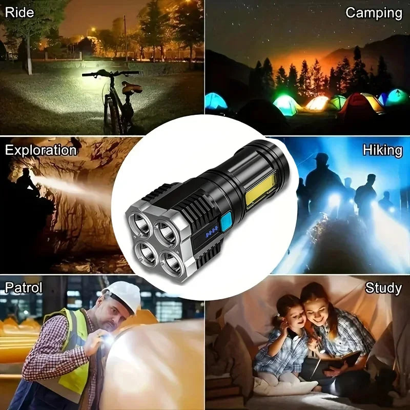 4 LED Lamp Flashlight Powerful Flashlight With COB Side Light 4 Modes USB Rechargeable Torch Camping Adventure Tool Searchlight