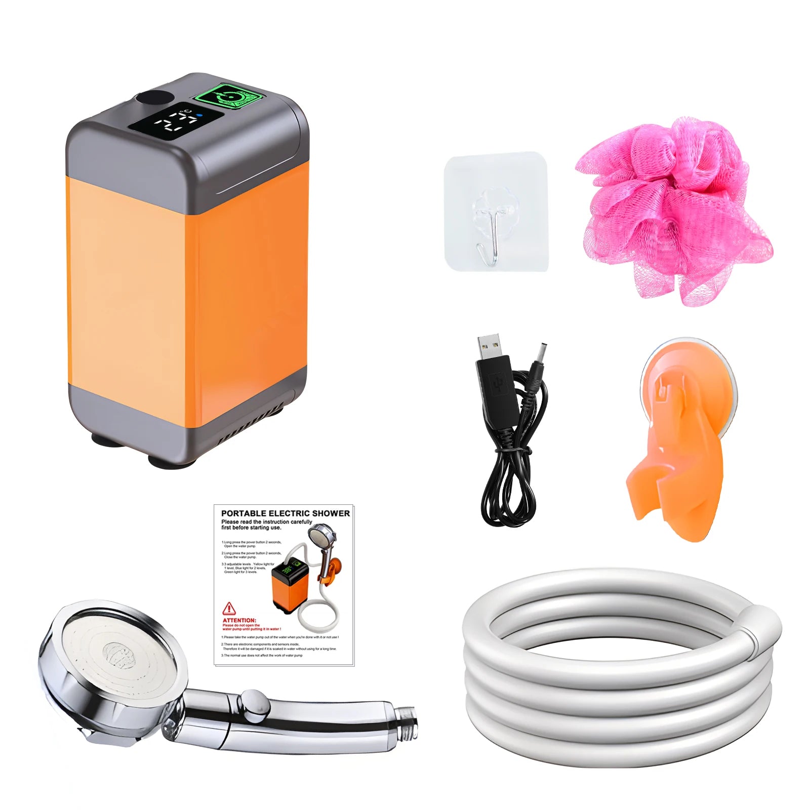 Portable Camping Shower - Rechargeable 7800mAh Pump with Showerhead, Low Noise, Temp & Battery Display for Camping, Beach