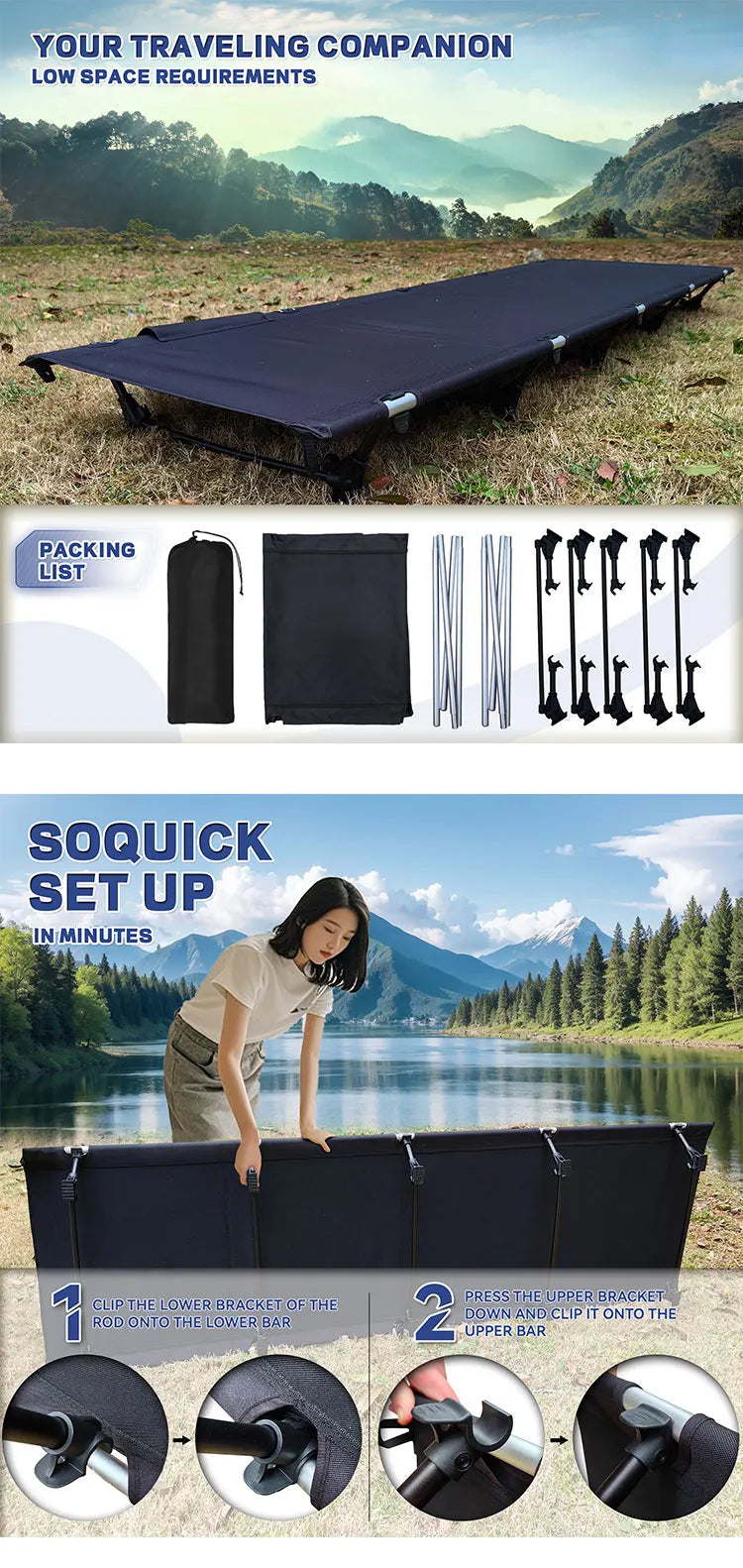 Camping Cot Portable Folding Bed Outdoor Ultralight Compact Tent Bed for Camping Travel Backpacking Hiking Sleeping Cot