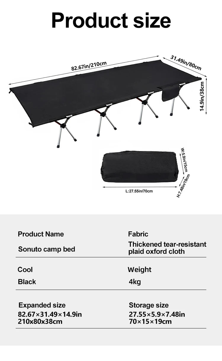 210X80cm 600D Oxford Camping Cot, Portable Folding Bed 210x80cm, 4kg Lightweight, Easy Setup for Outdoor Hiking Travel