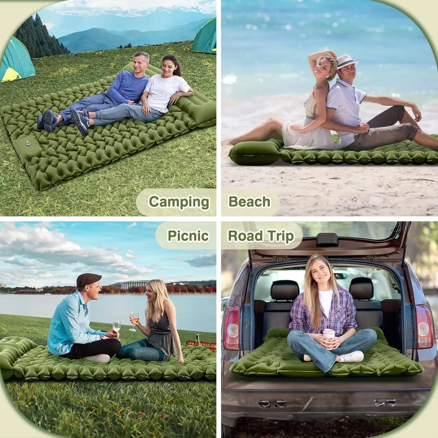 Double Sleeping Pad for Camping Outdoor 2 Persons Travel Bed Air Mat Self-Inflating Mat Sleeping Mattress with Pillow for Hiking