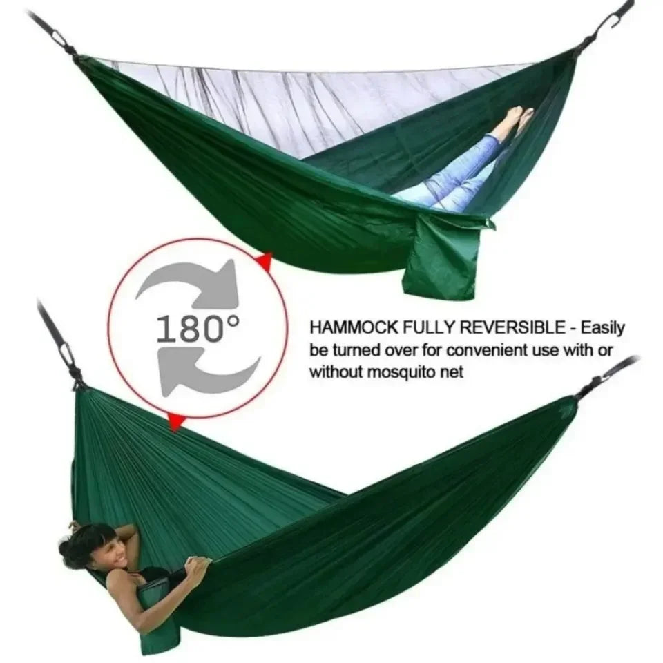 Camping Hammock and Portable Travel Outdoor Hanging Sleeping Hammock with Mosquito Net Single and Double Size Nylon Fabric